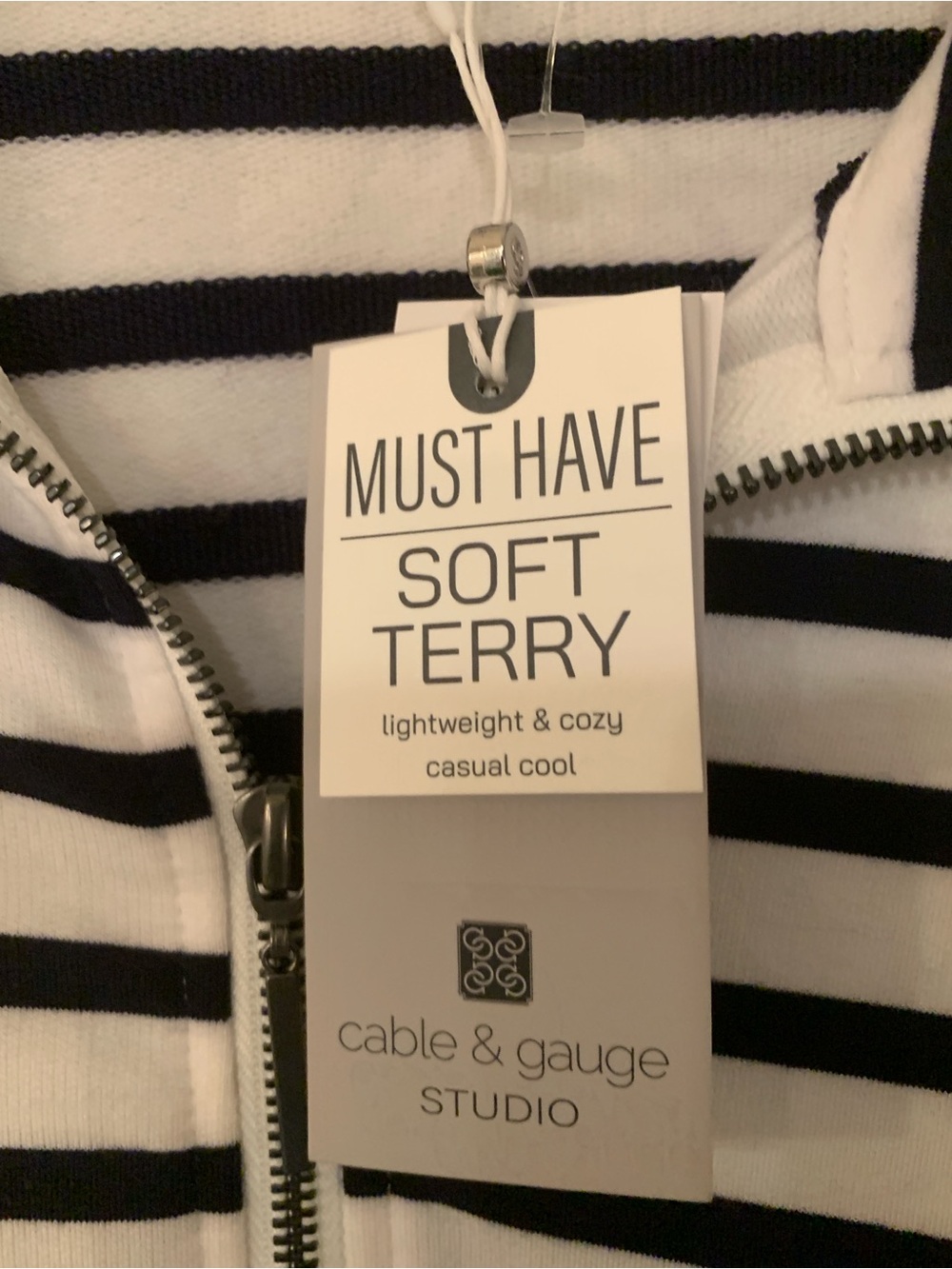 Cable & Gauge Black and White Striped Zip Soft Terry Jacket NWT retail $88 1X - Picture 2 of 11